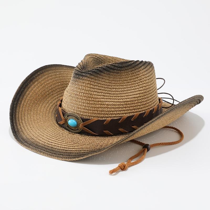 Big-brimmed jazz straw hat women's summer outdoor travel sunscreen sunshade beach hat western cowboy hat men's Tibetan hat