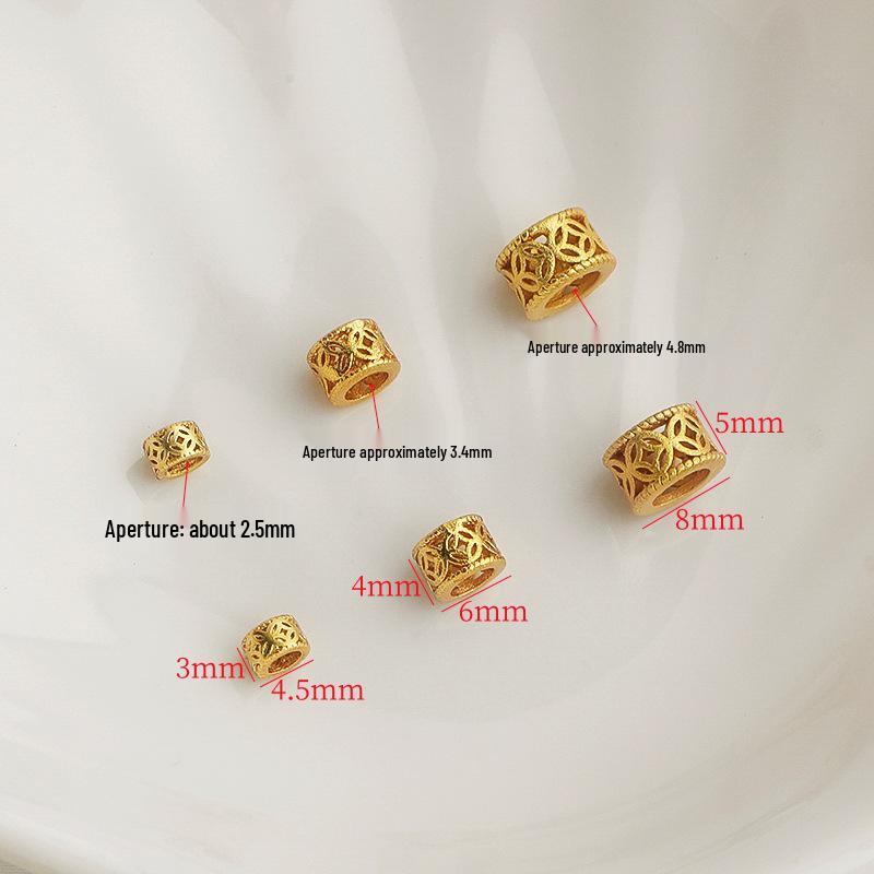 Gold-Plated Retro Coin Color-Retention Beads: Copper Hollow Spacer Beads for DIY Jewelry and Braided Rope Materials.