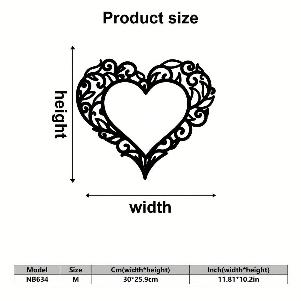 Iron Heart Wall Art Elegant Flat Swirl Design Romantic Decor Home Gift
