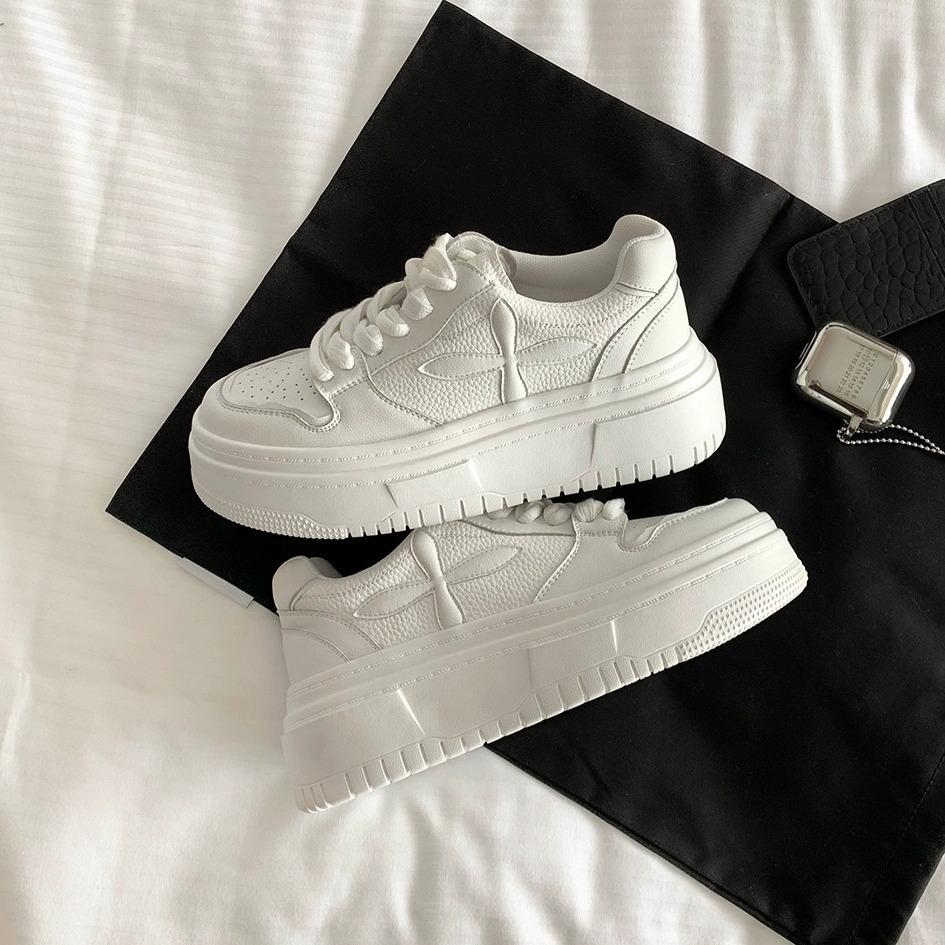 Goodbye 1.5 meters~ Leather thick-soled heightening muffin casual board shoes women's little white shoes