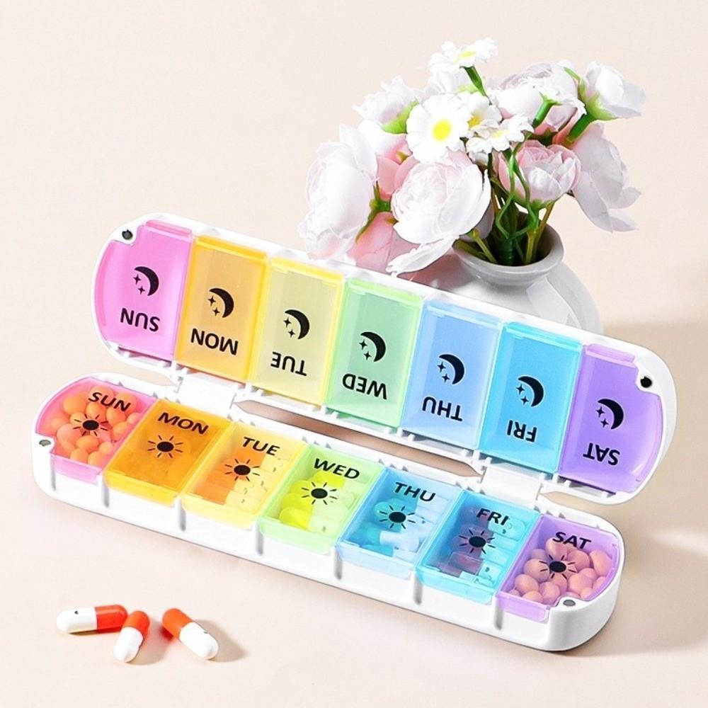 New Foldable Design Weekly Pill Case 14 Grids Airtight Pill Organizer 2 Times A Day AM PM Labels 7 Day Vitamin Case Home Gadgets