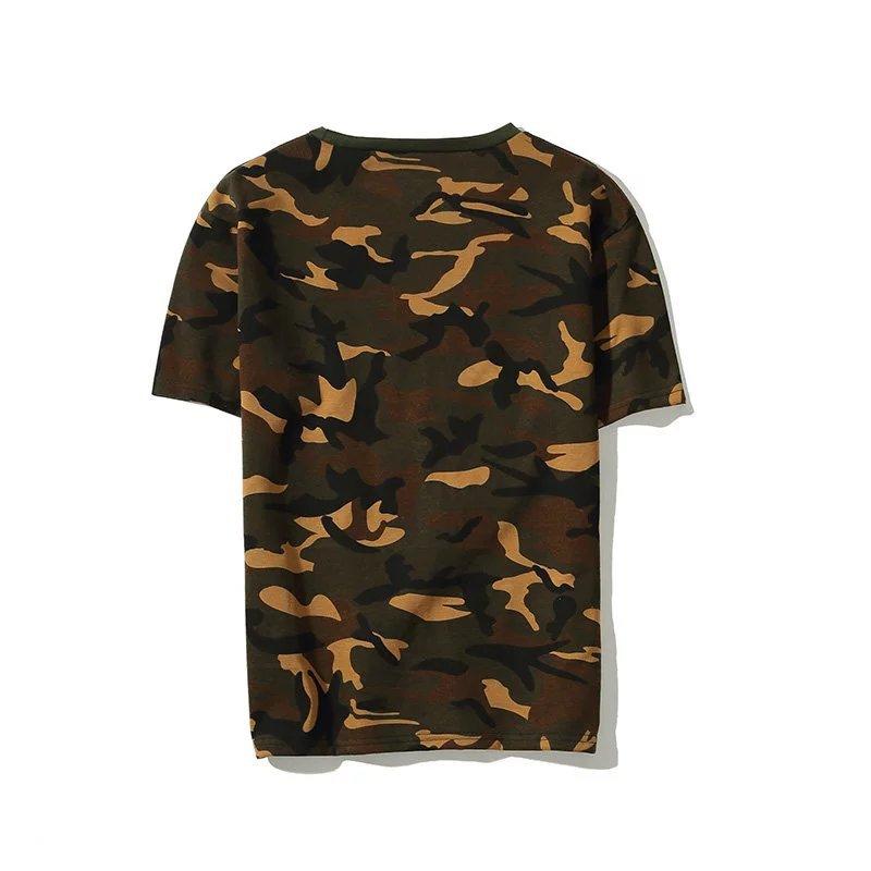 IELGY Ins Round Neck Loose Top Men's T-shirt Camouflage Trend Five-point Short-sleeved Large Size