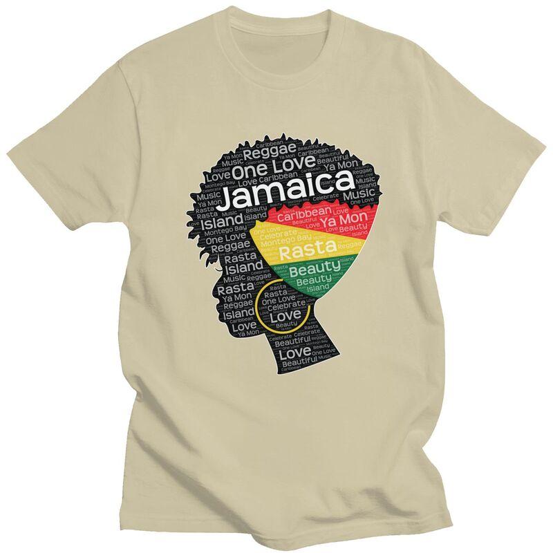 Individuelle Jamaika Jamaikanerin Afro-Puff T-Shirts für Herren Kurzarm Freizeit T-Shirt Afro Wortkunst T-Shirts Reine Baumwolle T-Shirts