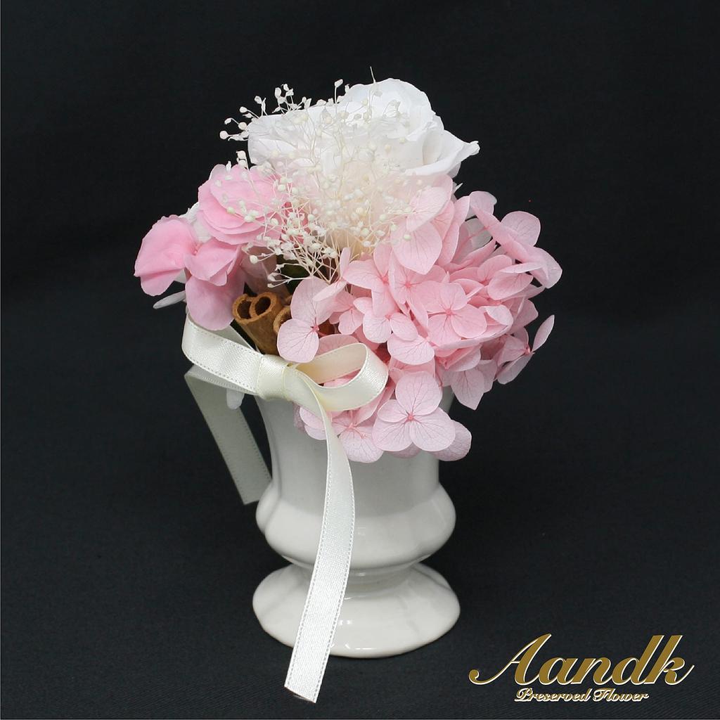 A&K Preserved Flowers (Pink, Clear Case with Vase) Rose Neige Flower Arrangement (Gift/Present/Mother's Day)