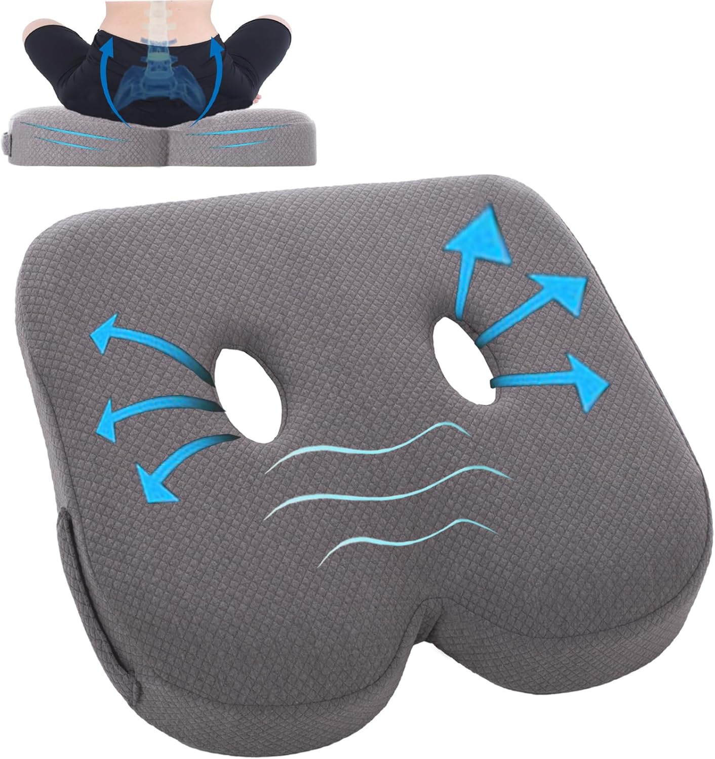 

Подушка сиденья из пены с эффектом памяти для офисного кресла, запатентованная подушка сиденья для снятия давления при долгом сидении на офисном/домашнем кресле, в машине, инвалидной коляске, нескользящая серый