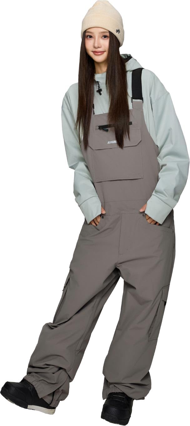 

Ash Greem Snowboard Bib Pants Loose and Size Skiwear (Single Item), Fit, Men s Women s, AGP-1341NW, Stone, L, Overalls, Snowwear,