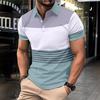 New Men's Casual POLO Shirt Digital Printing Striped Buttons Lapel Top T-shirt