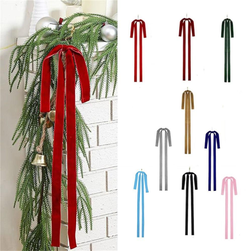 6pcs Velvet Christmas Ribbon Bow Large Size Long Ribbon Christmas Wreath Bowknot Vintage Gift Decorative Bow Holiday Party