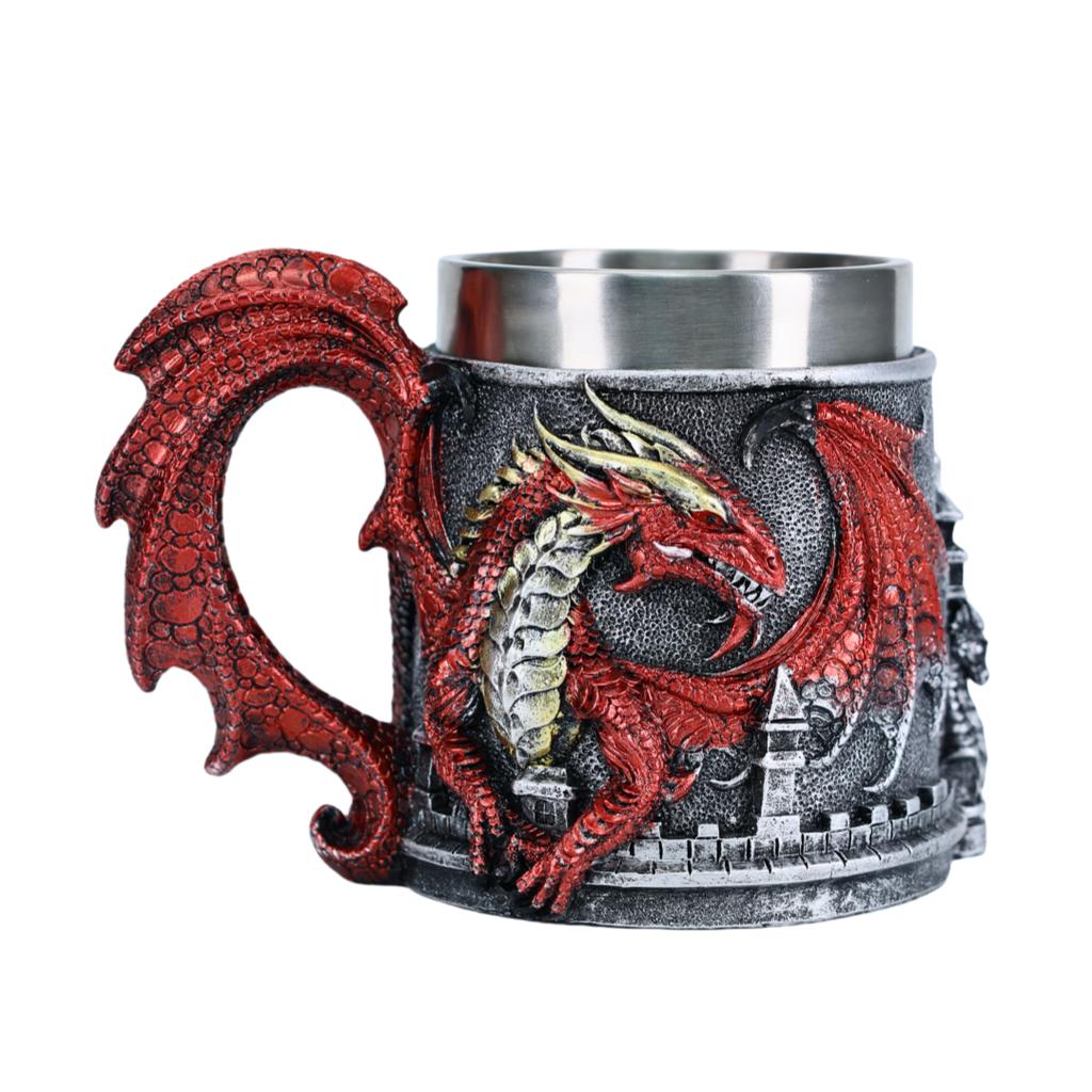 Western Monster Dragon Mark Coffee Cup, Stainless Steel Dragon Statue Water Cup, 3D Castle Guardian Dragon Beer Cup