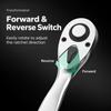 72-Tooth Ratchet Wrench Set with 1/2, 3/8 and 1/4 in Drives, 3 Extension Bars, 6 Pieces