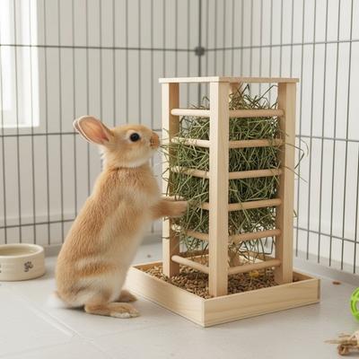 Durable Rabbit Hay Manger Wooden Guinea Pig Feeder Practical Ferret Food Manger  Cage Accessories