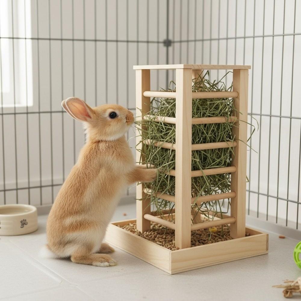 Practical Wooden Rabbit Hay Manger Detachable Durable Rabbit Hay Rack Self-Feeding Hay Feeder Pet Habitat