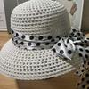 Elegant polka dot bow dome female Hepburn spring summer beach hat sunshade sunscreen straw sun hat
