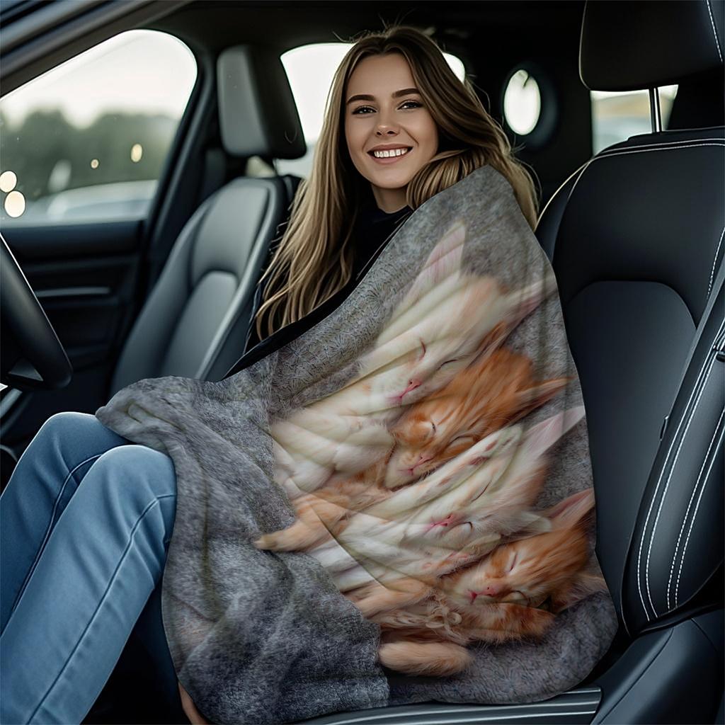1PC Healing Cat Cuddling Print Fleece Throw Blanket for Adult Quality Super Soft Warm Universal Blanket for Travel Office Home