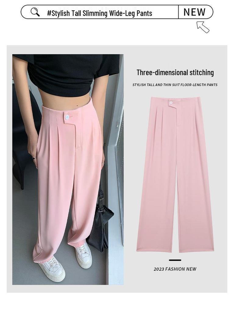 Women's Purple Ice Silk High-Waisted Wide-Leg Chiffon Pants - Summer Sun Protection, Loose Fit, Drapey Design.