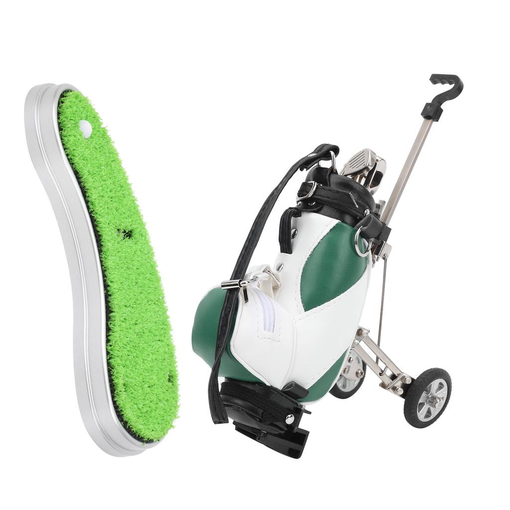 Desktop Golf Pen Set 3 Ballpoint Pens and Mini Bag Znic Alloy Golf Pen Bag with BaseGreen White