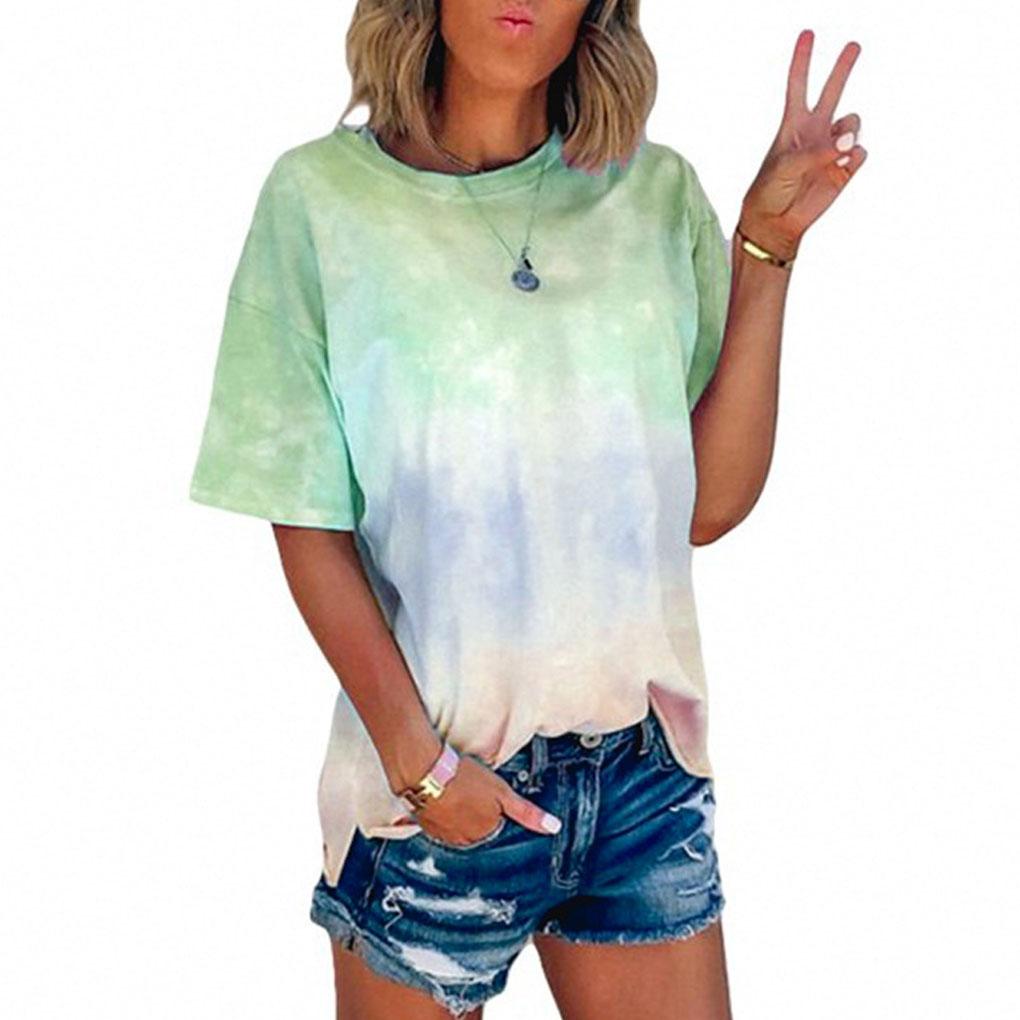Nlife Women Short Sleeve Crew Neck Tie Dyed Shirt