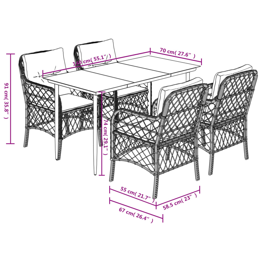 Vidaxl 5-Cz. Garden Furniture Set With Cushions, Black, Poly Rattan