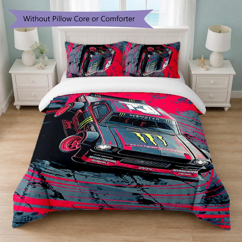 Set Copripiumino Monster Energy Stampa 3 Pezzi 1 Copripiumino e 2 Federe Biancheria da Letto Morbida per Camera da Letto Domestica