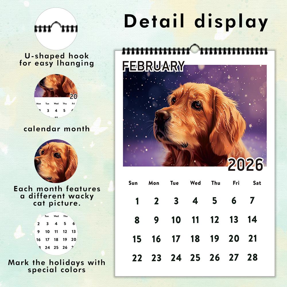 1pc 2026 Wall Calendar, Happy Dog Theme,Pet Dog,12 Beautiful Designs,Monthly Plans,Perfect Gift for Birthday,Christmas, New Year
