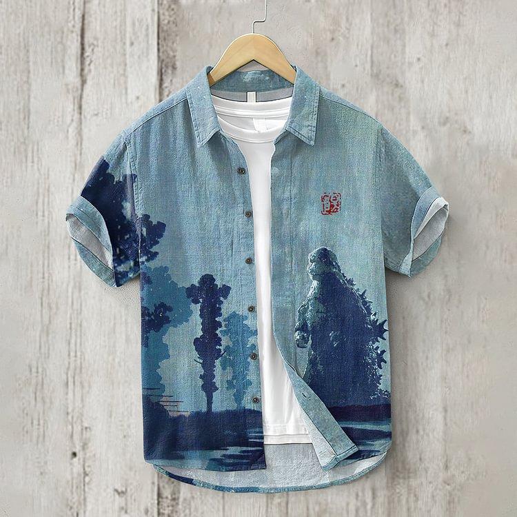 Direct Sales of National Style Short-sleeved Shirts Men's Tops Wholesale Cardigan 1D Digital Printing National Trend