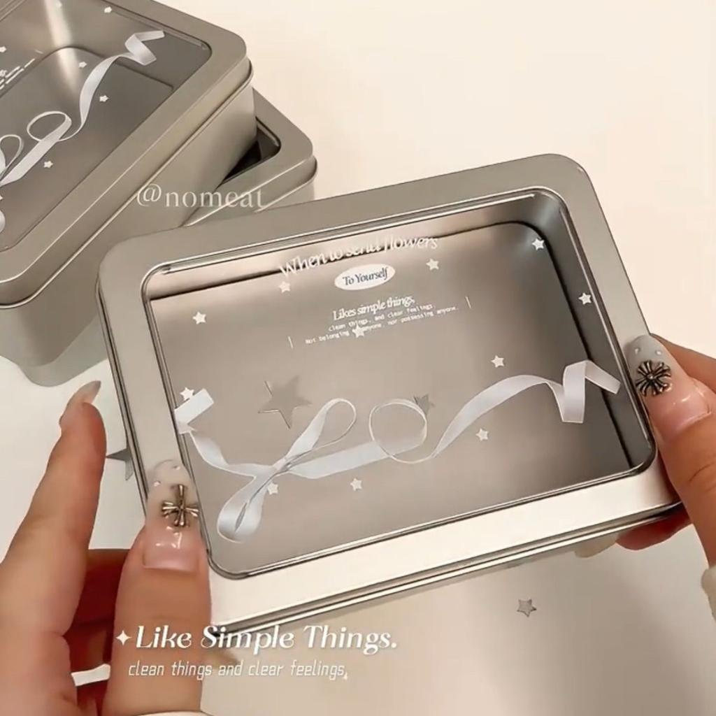 1 Piece Creative Design Kpop Photocard Organizer Sliver Color Bow Stationery Desktop Holder Portable Mini Stuff Storage Box