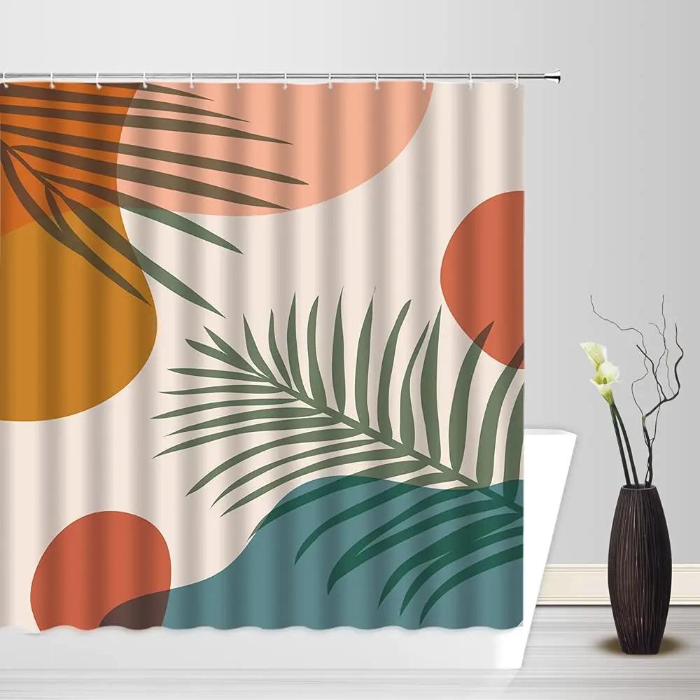 Abstract Mid Century Shower Curtains Boho Arch Sun Beige Modern Minimalistic Home Bathtub Bathroom Curtain Fabric Decoration Set