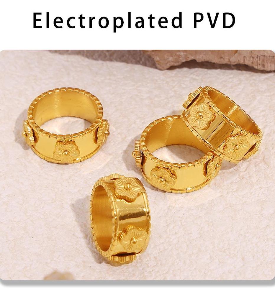 Exquisite Temperament Kaleidoscope Ring & Flower Bracelet Set in 18K Gold-Plated Titanium Steel