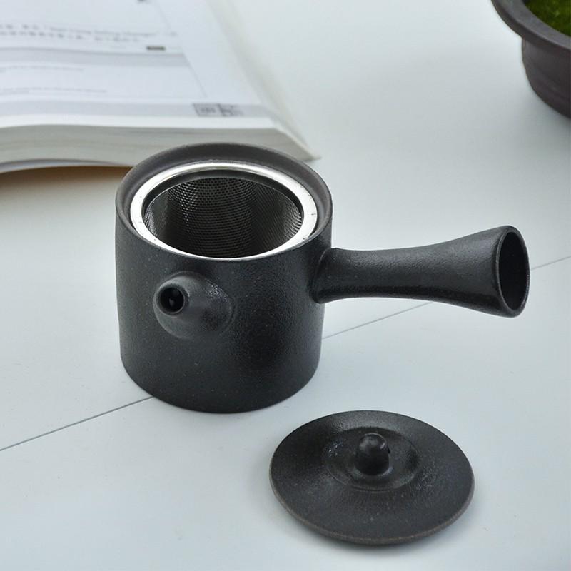 175ml Japanese Style Ceramic Side Handle Teapot Black Pottery Kung Fu Tea Set