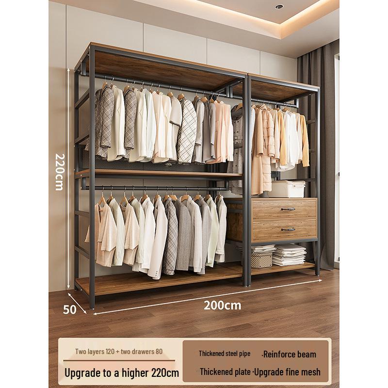 Metal Walk-In Wardrobe: Floor-Standing Clothes Rack, Open Garment and Hat Rack, Bedroom Shelf Assembly