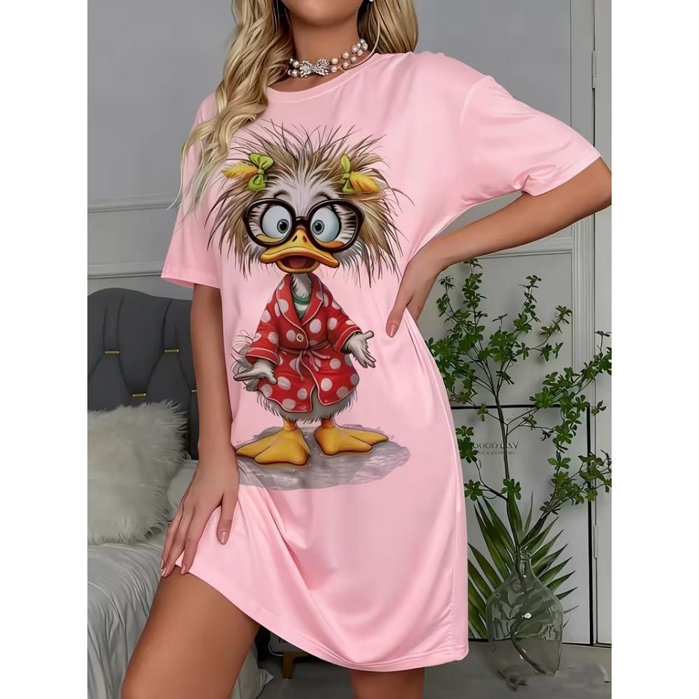 Summer Fashion Gothic Style Women's Dress Classic Black Cat Flower Print Mini Dress Casual Vintage Short Sleeve Oversized Dress