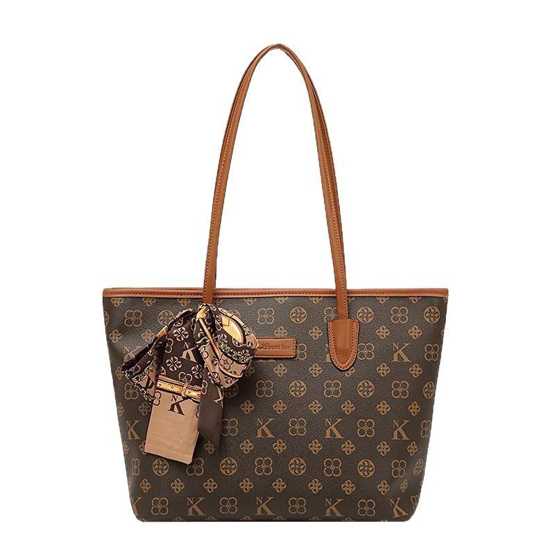 Leather Women's Bag New Vintage Flower Large Capacity Simple Tote Bag Versatile Handbag Shoulder Bag