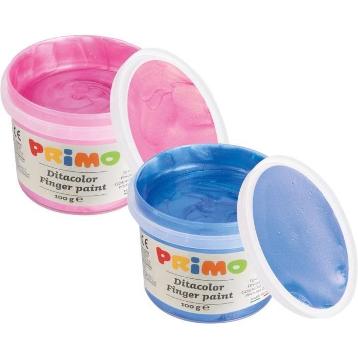 PRIMO 229TPD100SP Gouache à doigts perlée en pot de 100 gr., mallette multifonction, 6 couleurs.