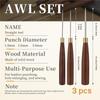 A84E-Leather Sewing Awl With Wooden Handle, 3 Sizes Scratch Awl Tool For DIY Craft, Leather Punching Stitching
