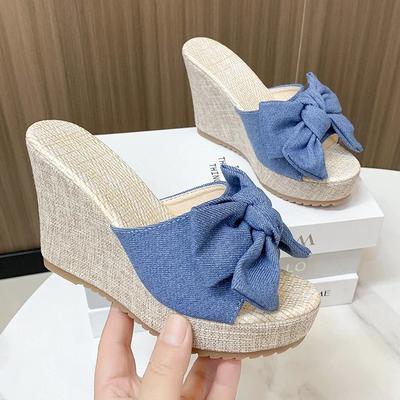 Damenmode Casual Party Club Schuhe Bowknot Design Plattform Keil Hausschuhe Sandalen Frauen Sommermode Flip-Flops