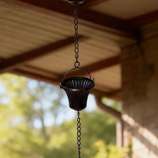 12.4FT Rain Chains for Gutter Flower Shaped Cups Metal Rain Chain with 12 Cups Decorative Rainwater Catcher Chain for Outside
