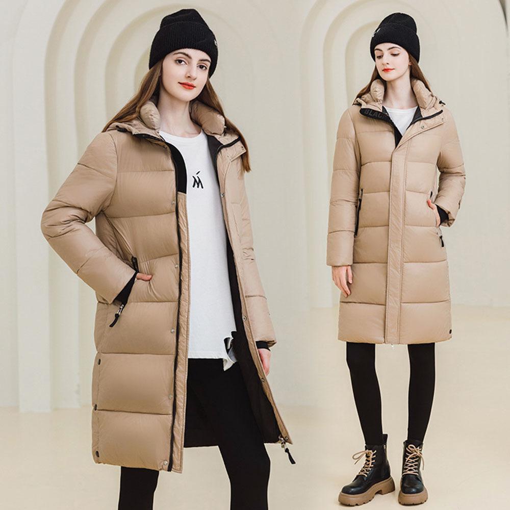 Winter Black Gold Down Jacket for Women's Classics Loose Cotton Coat Over Knee Hooded Parka Ladies Trend Thicken Outerwear