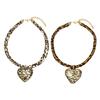 Modern Double Layer Necklace with Heart Charm and Leopard Pattern Cord Accessory Adjustable Length Clavicle Chain