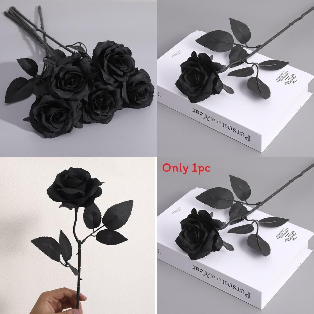 Gothic Black Rose Artificial Silk Flower Bouquet For Wedding Photography Decor