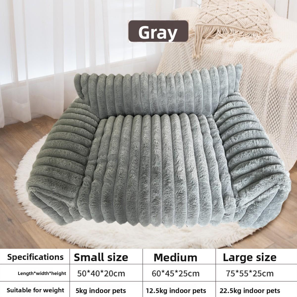 

Soft Striped Pet Bed for Small Medium Dogs Cats Comfortable Plush Puppy Bed Winter Warm Cat Bed Sofa Removable Washable Cat Nest S сірий