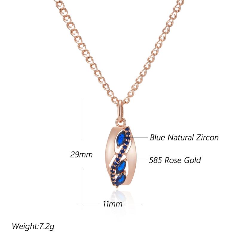 Shiny Rhombus Blue Natural Zircon Pendant Necklace For Women Fashion Rose Gold Color Daily Fine Vintage Jewelry