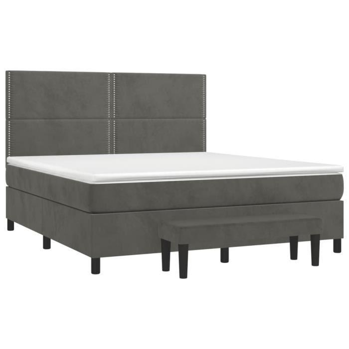 3137798 vidaXL Lit à sommier tapissier et matelas Gris foncé 180x200cm Velours