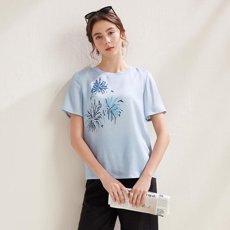 Zhaojun 2026 Summer Silk Blend Printed Short Sleeve Top