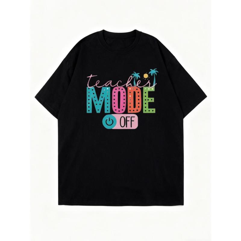 Black Oversized T Shirt With Teacher Mode Off Graphic Print For Casual Wear