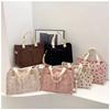 Sweet Strawberry Print Corduroy Shoulder Bags for Women Large Capacity Ladies Multi-Pocket Crossbody Bag Bow Handbags Tote