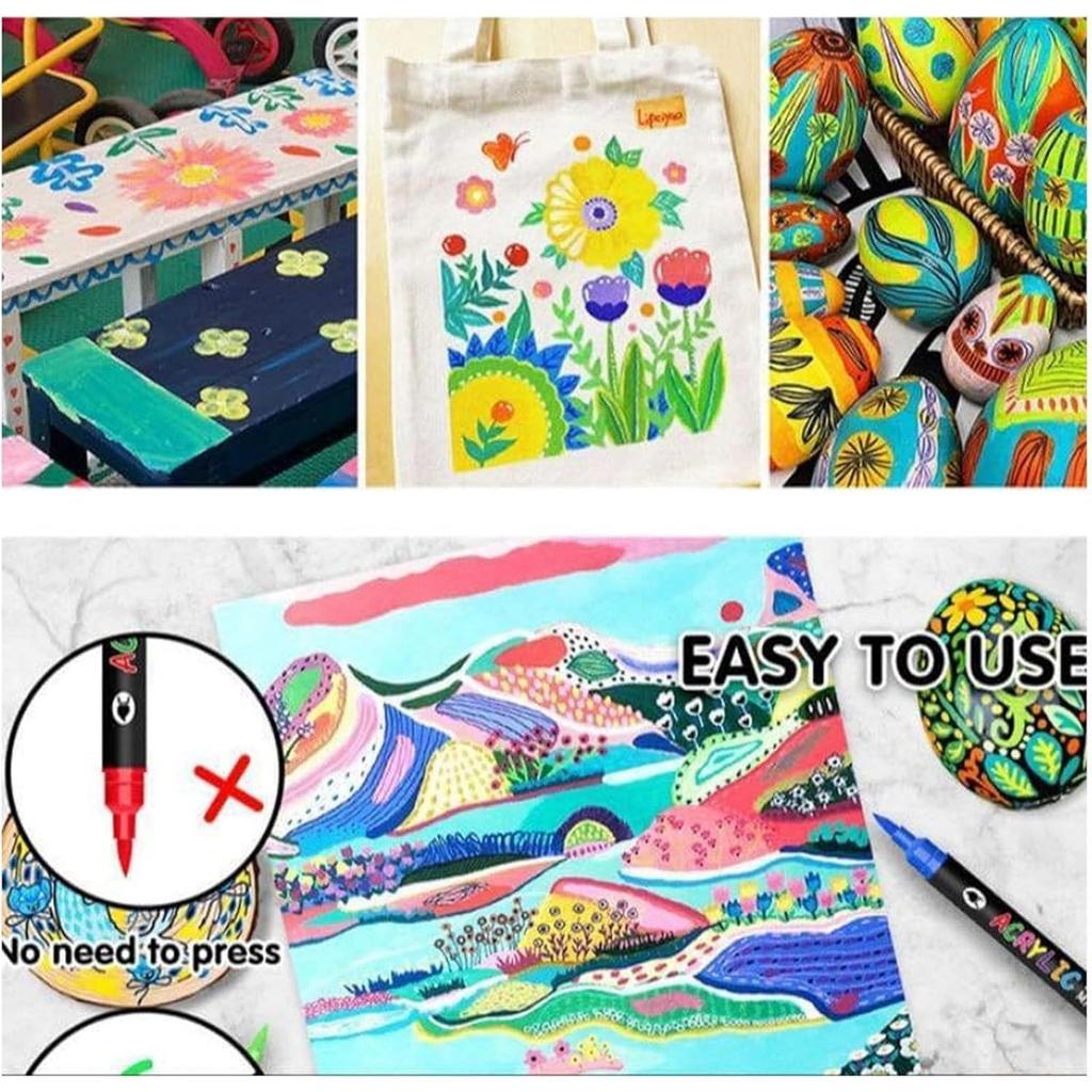 Double Ended Acrylic Paint Pen - 24/48/72/96/120/168 Colors, Pigment Pen Is Suitable For Painting, Ceramic, Wood, Canvas, Plastic DIY Crafts 3ml