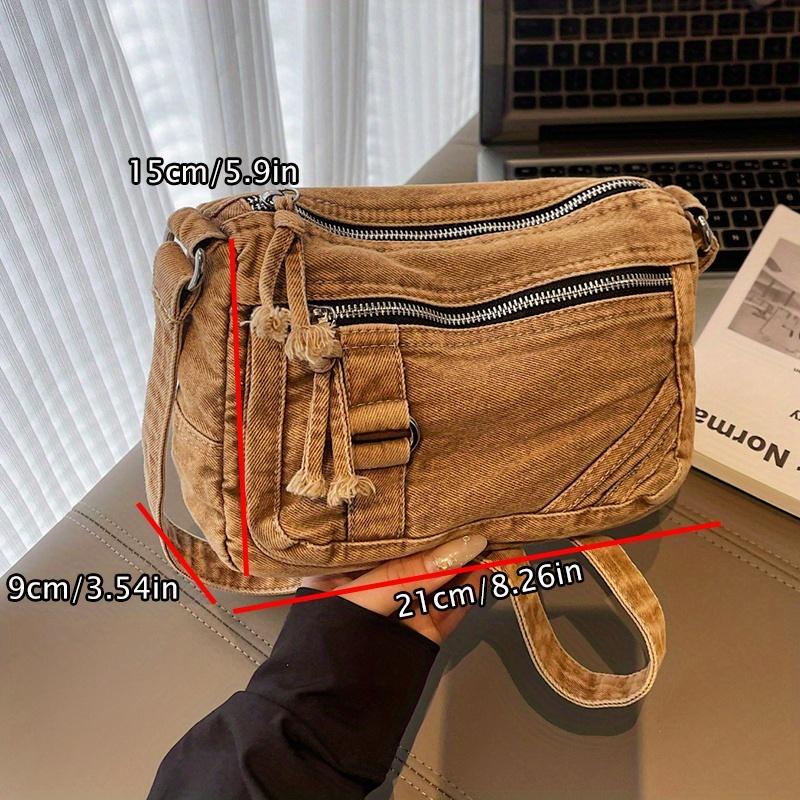 Retro Washed Denim Crossbody Bag for Women In Summer, Simple and Artistic Casual, Multi Pocket Single Shoulder Small Square Bag