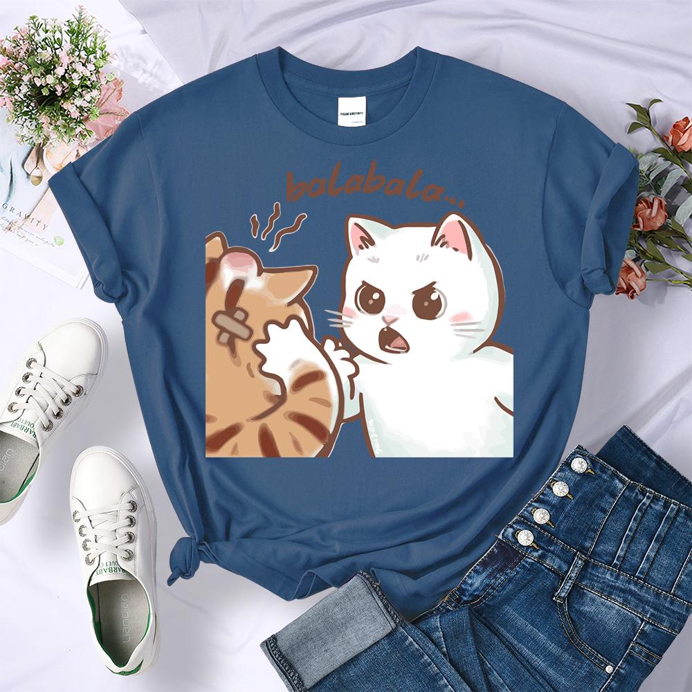 Summer Fun Two Cats Arguing 3D Printed Female T-Shirt Summer O-Neck T Shirt Womens Fashion All-Match Clothing Soft Hip Hop Sportswear