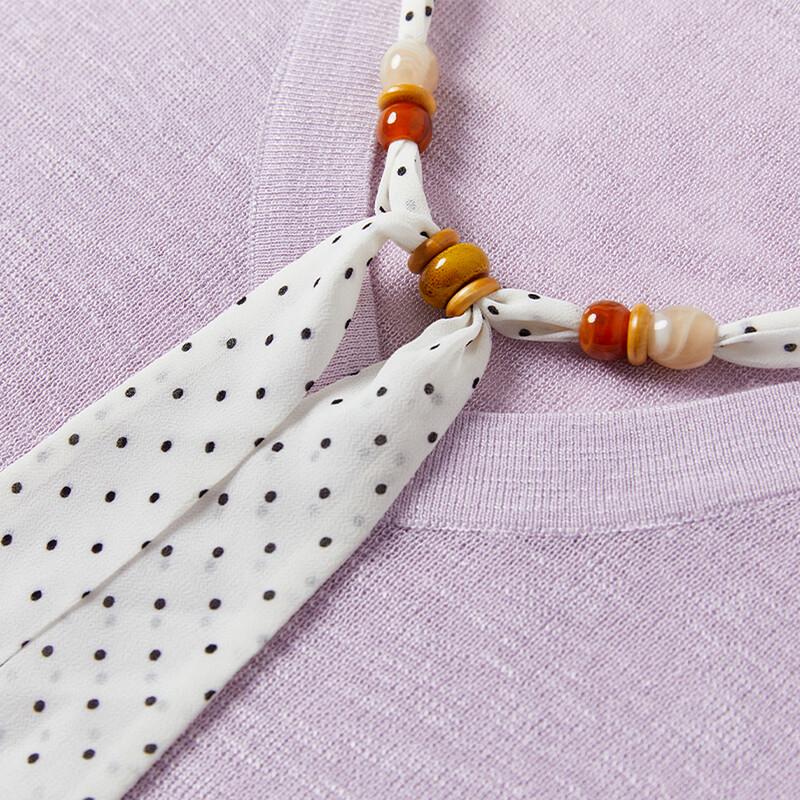 Women's Polka Dot V-Neck Knitted Short Sleeve Top
