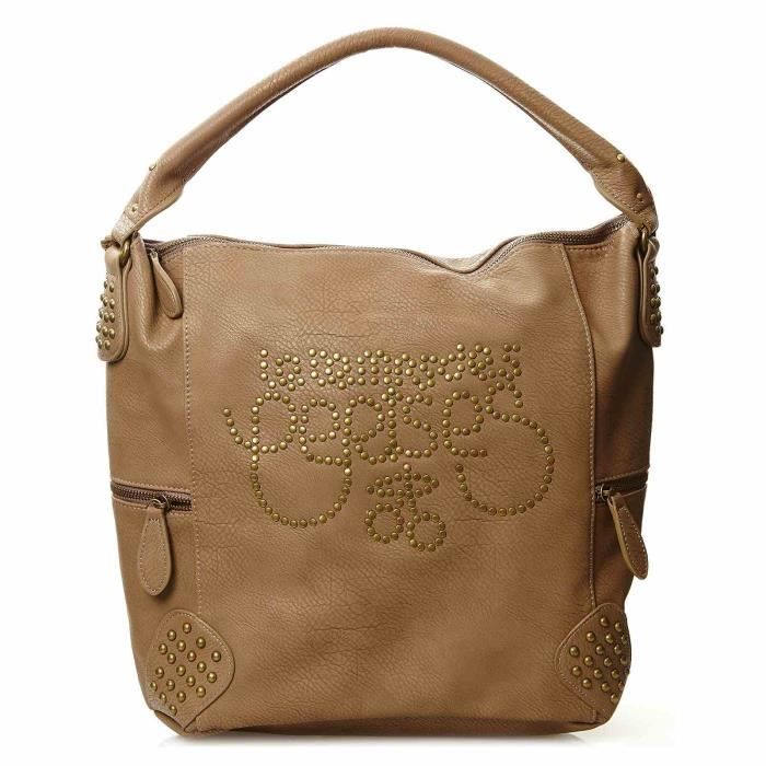 Sac à Main Hobo - LE TEMPS DES CERISES - Beige - Bretelles fixes - Bandoulière amovible - 3 poches extérieures